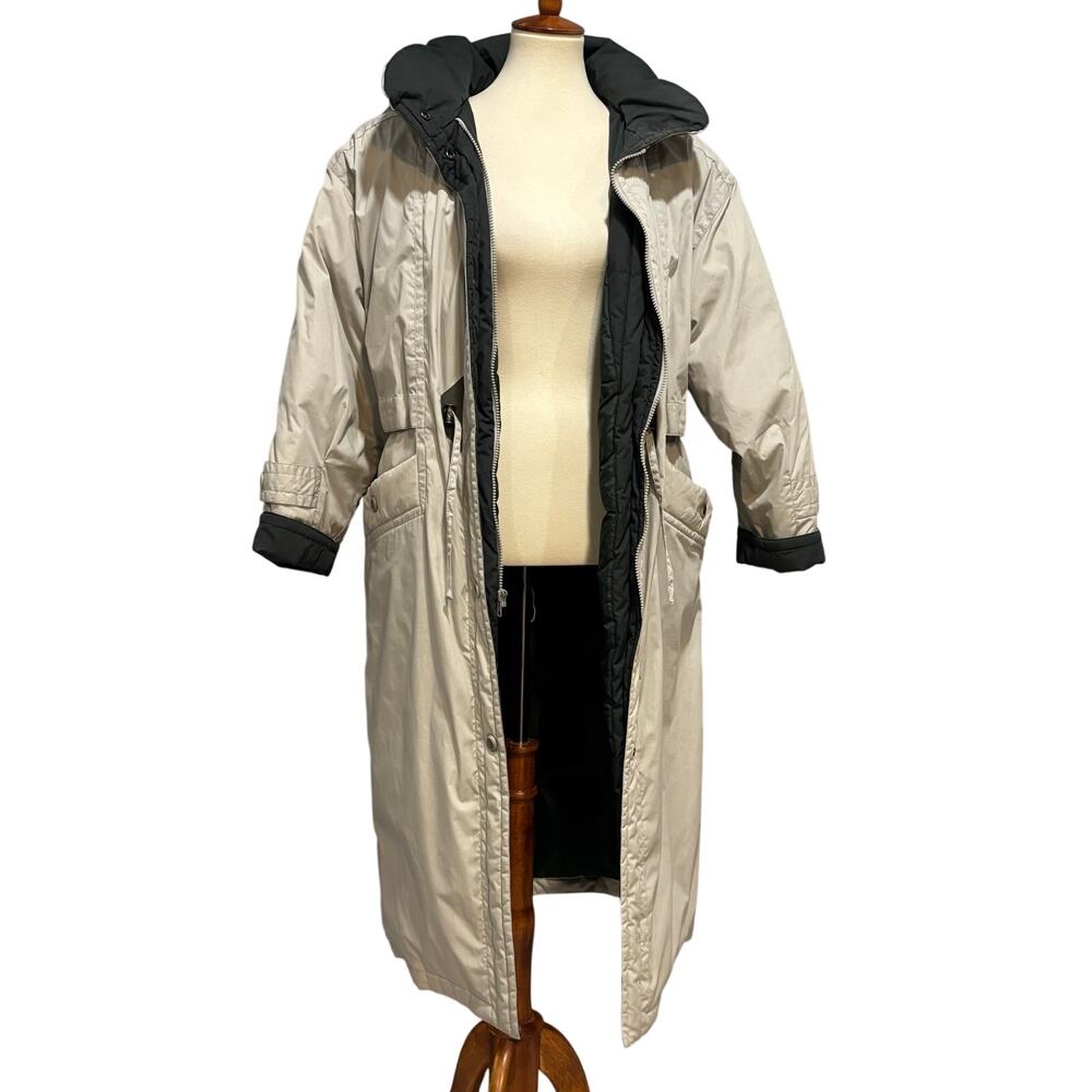 VTG Down Filled Puffer Parka Long Jacket Coat Green Khaki WInter Heavy, Size M